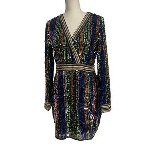 Fashion Nova  On The Radio Multicolor Sequin V Neck Dress Womens XL